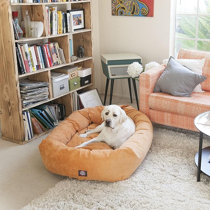 Majestic Pet 40 Inch Micro Velvet Calming Dog Bed Washable – Cozy Soft Round Dog Bed with Spine for Head Support - Fluffy Donut Dog Bed 40x29x9 (inch) – Round Pet Bed Large - Vintage