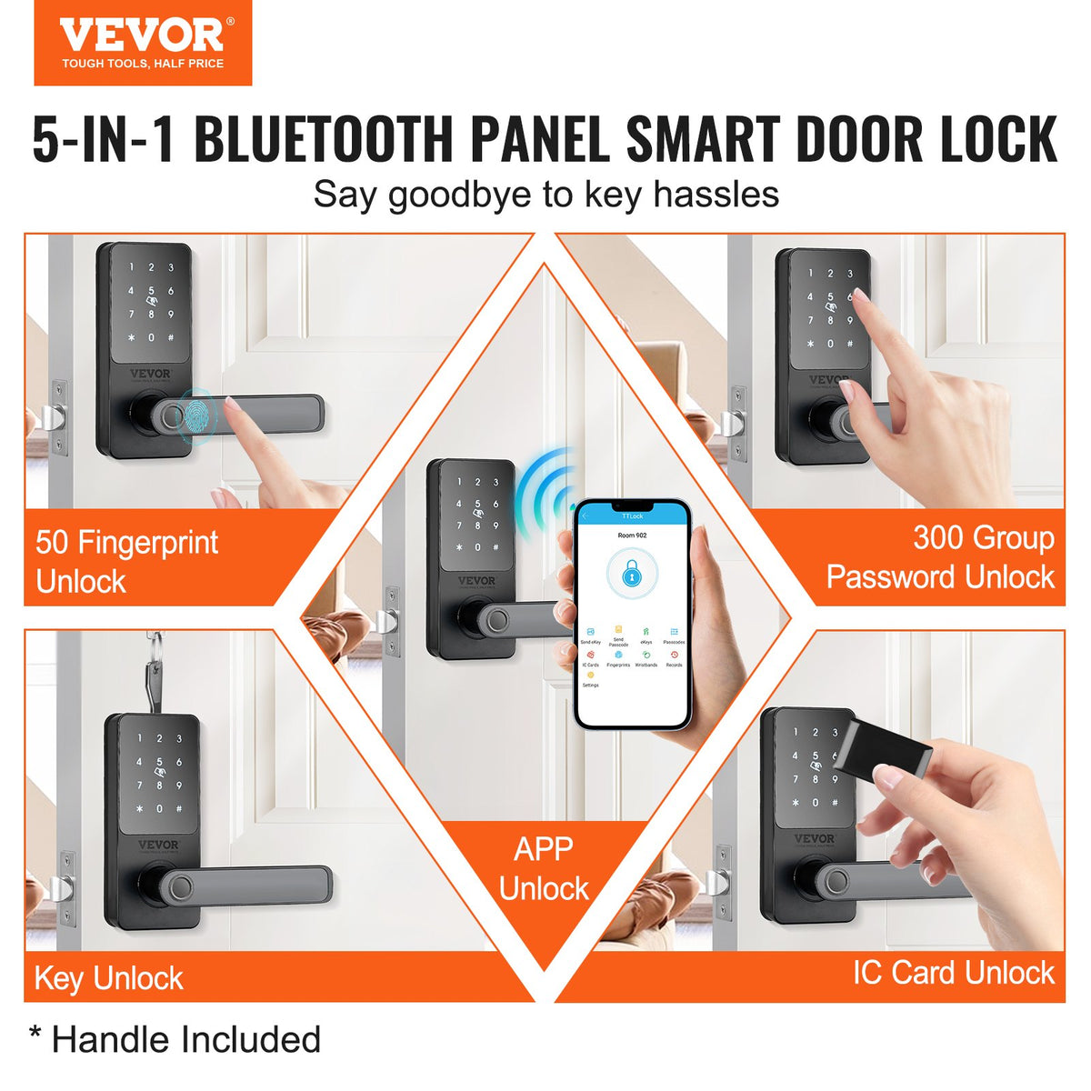 Smart Lock, 5-in-1 Smart Door Knob, Fingerprint Deadbolt With App Control, Bluetooth Smart Lock, Keyless Entry Door Lock With Handle, Biometric Door Lock, Keypad Digital Door Lock  - Image 3