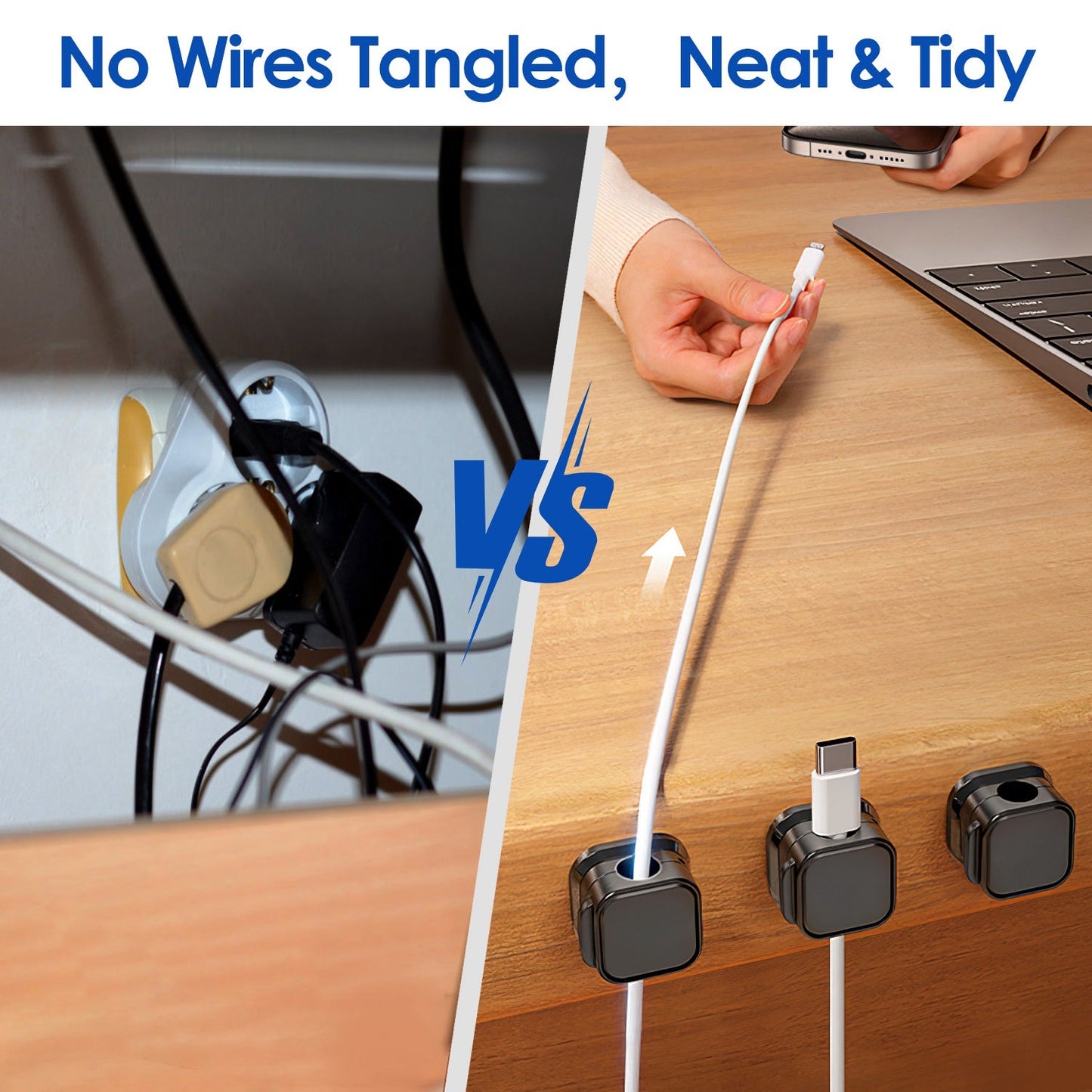 Magnetic Cable Clips 6-Pack – Adhesive Cord Organizer for Desk, Office & Car